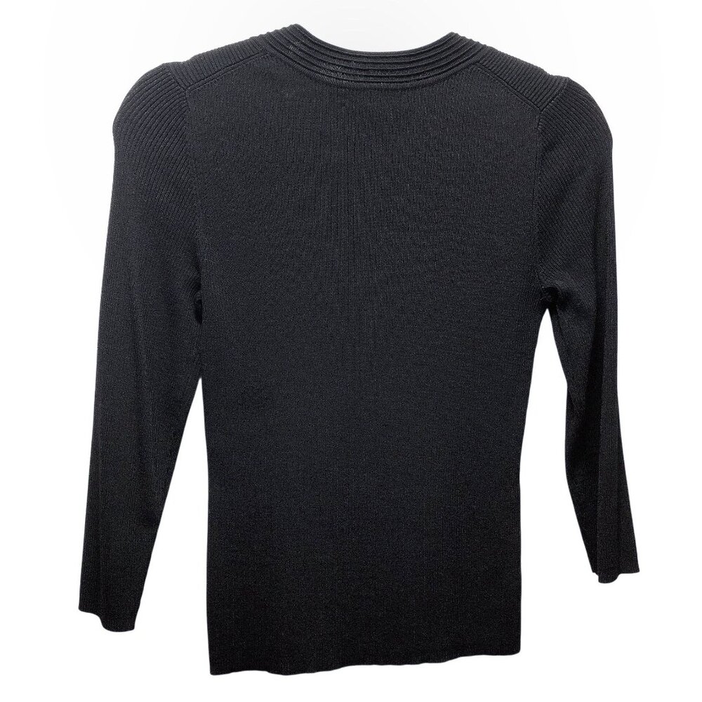 Pointelle Solid Black Square Neckline Ribbed Long… - image 2